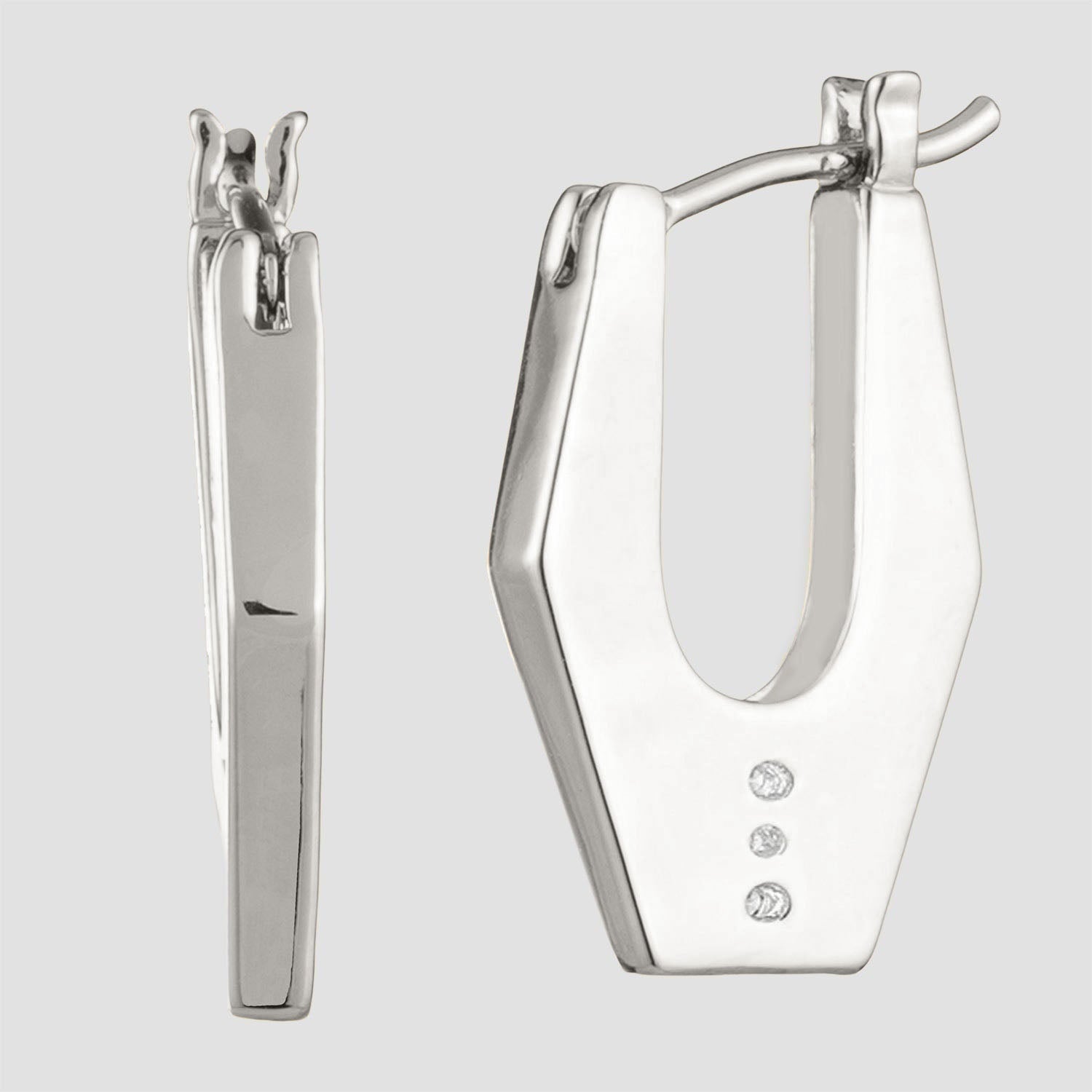 Women's Hexagon Hoop Earrings by Bonheur Jewelry NYC-White Swarovski crystal hexagon gold hoop earrings near me