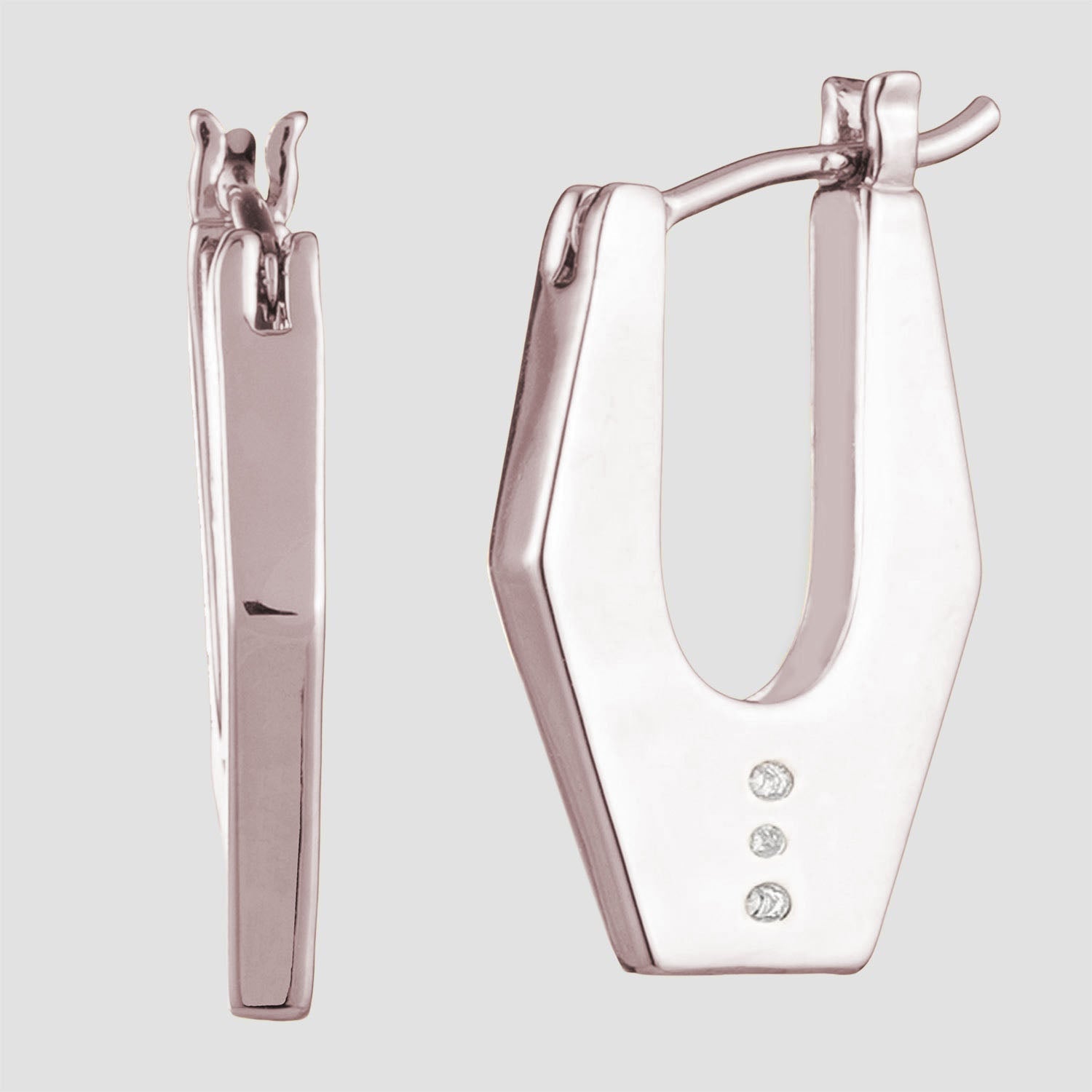 Women's Hexagon Hoop Earrings by Bonheur Jewelry NYC-White Swarovski crystal hexagon gold hoop earrings near me