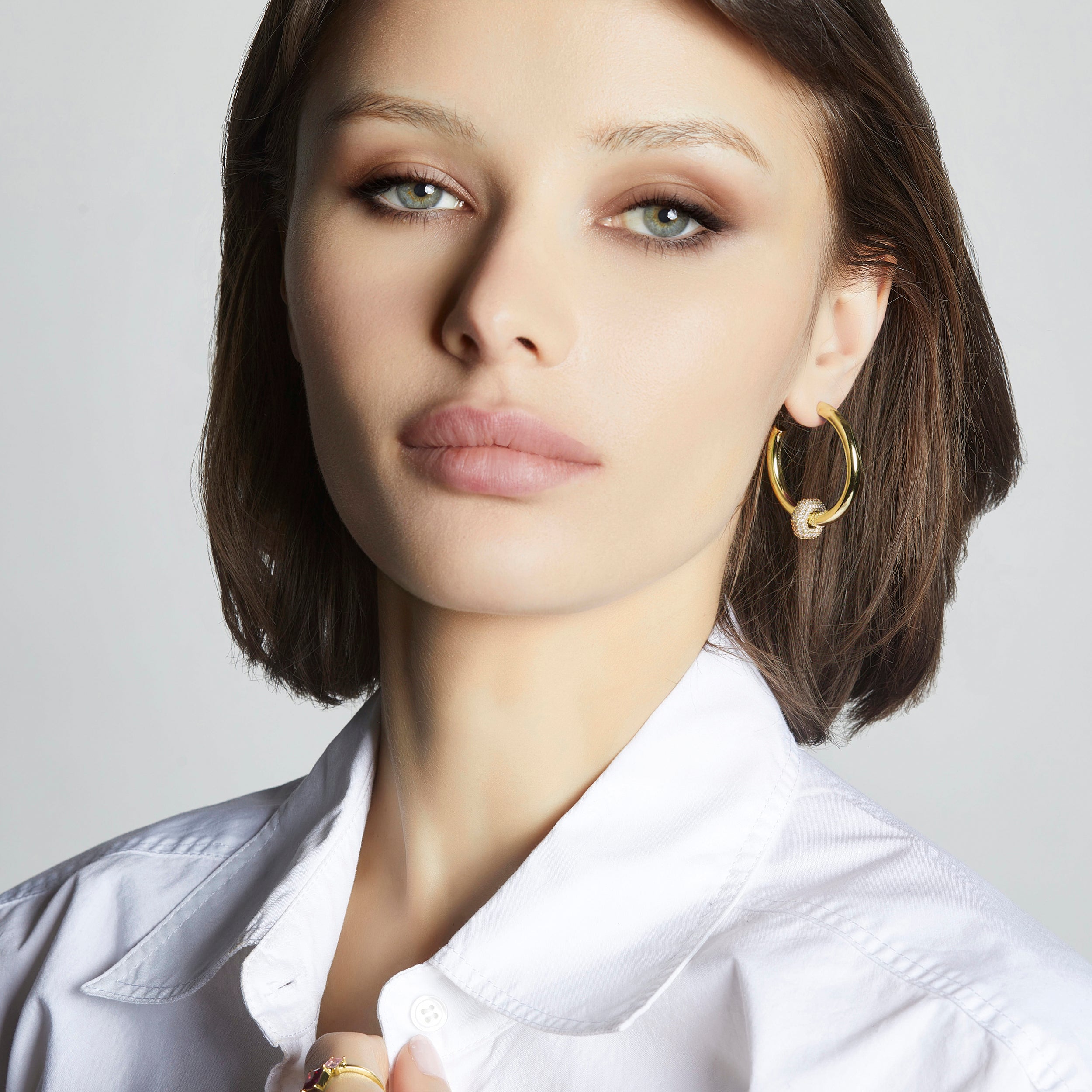 Women's hoop earrings with charm by Bonheur Jewelry NYC-large hoop earrings with charms