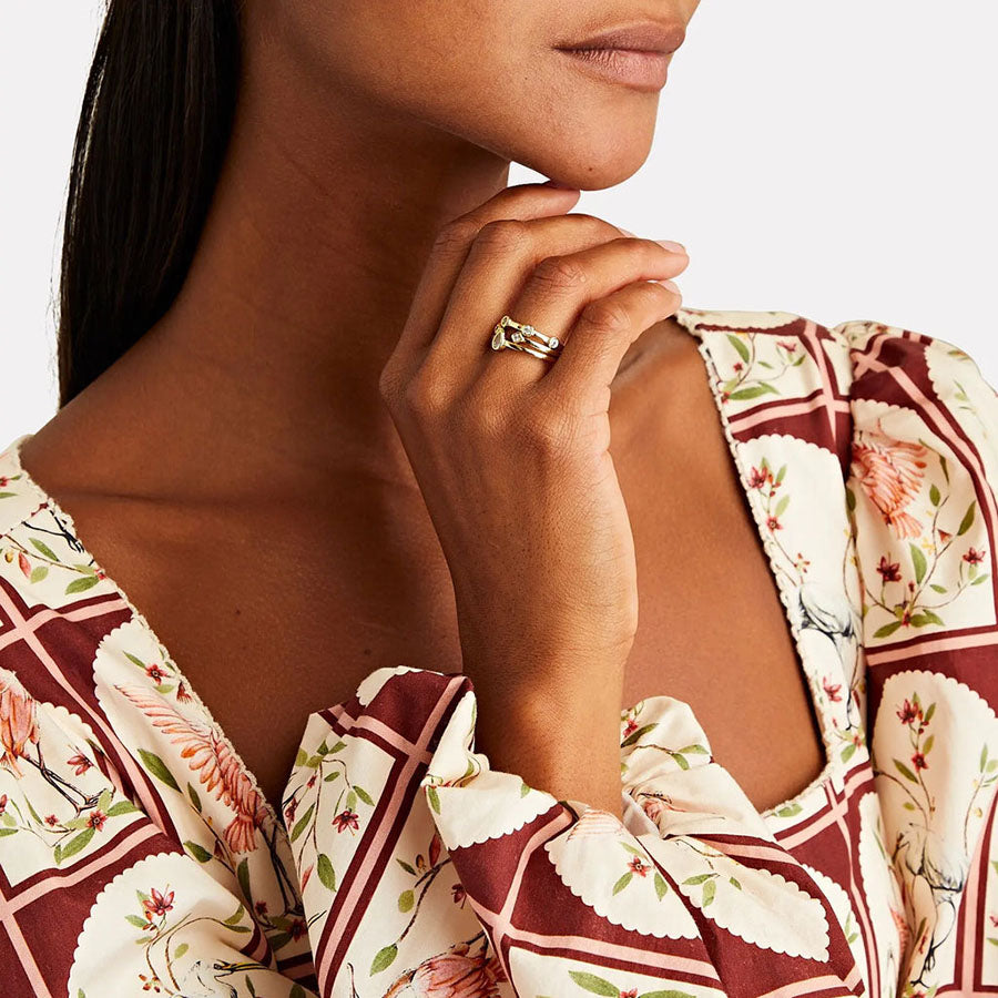 Women's Interchangeable Rings​ by Bonheur Jewelry NYC-White Swarovski crystal interchangeable ring set