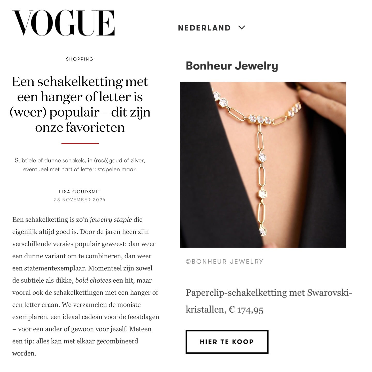 Women's Large Paperclip Chain Necklace by Bonheur Jewelry NYC-White Swarovski crystal paperclip chain charm necklace​ near me