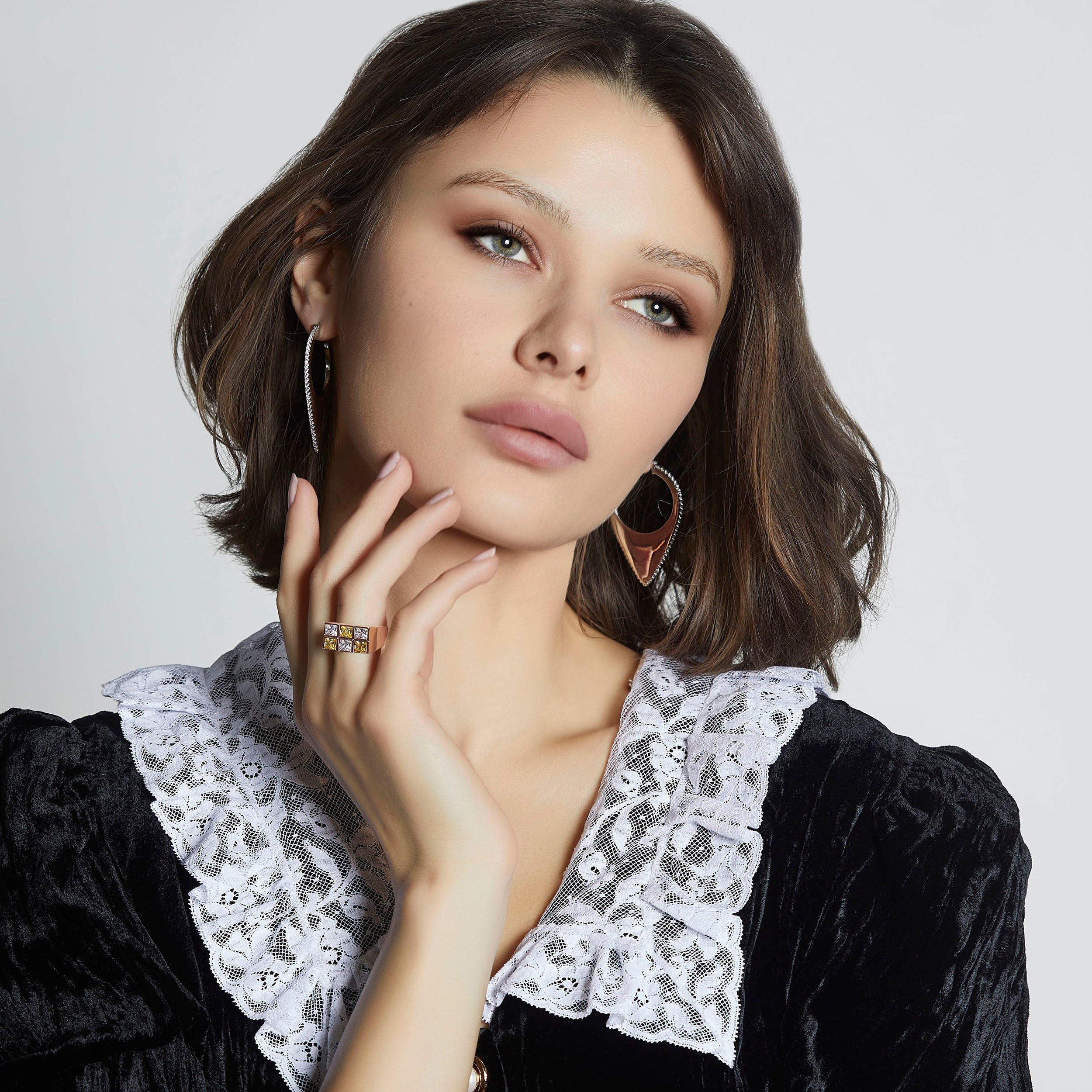 Women's Large Pave Hoops by Bonheur Jewelry NYC-White Swarovski crystal gold pave hoop earrings near me