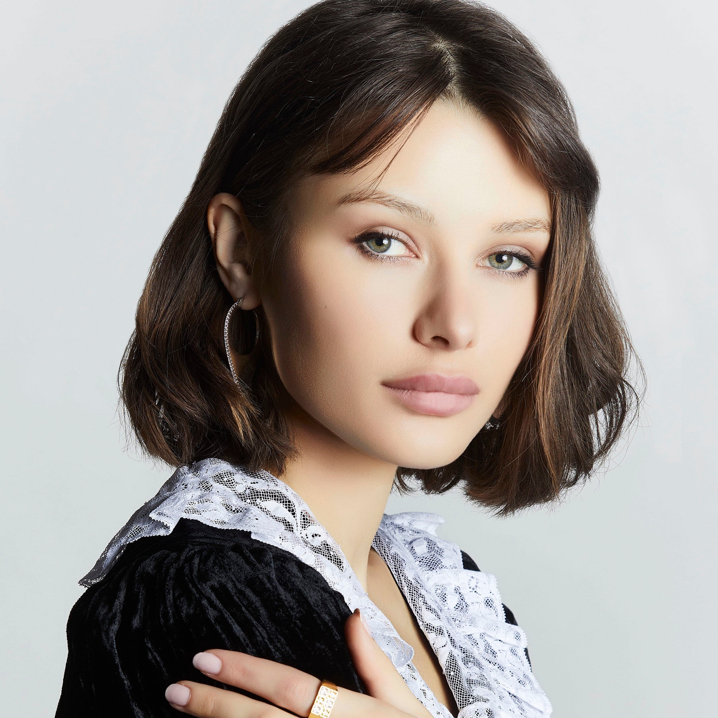 Women's Large Pave Hoops by Bonheur Jewelry NYC-White Swarovski crystal gold pave hoop earrings near me