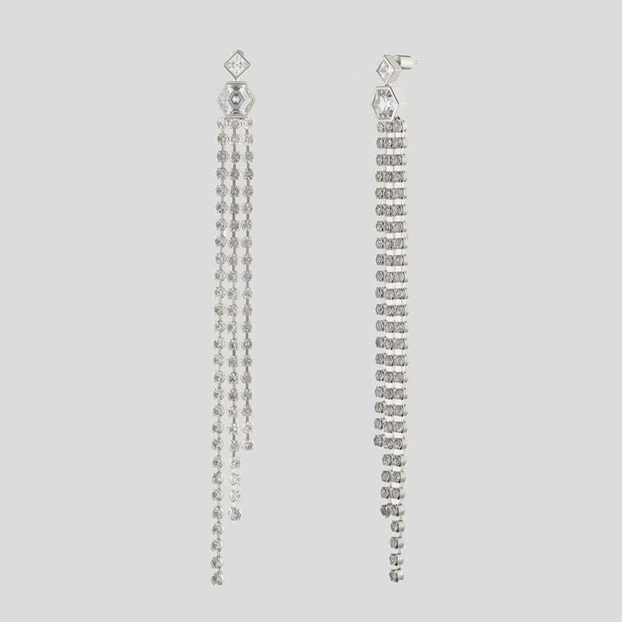 Women's Long dangling earrings near me-White Swarovski crystal earrings long