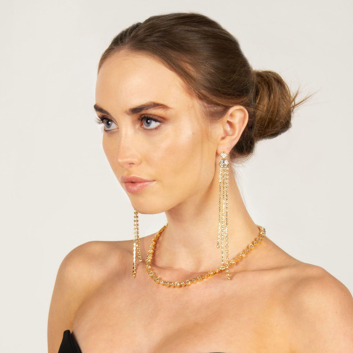 Women's Long dangling earrings near me-White Swarovski crystal earrings long