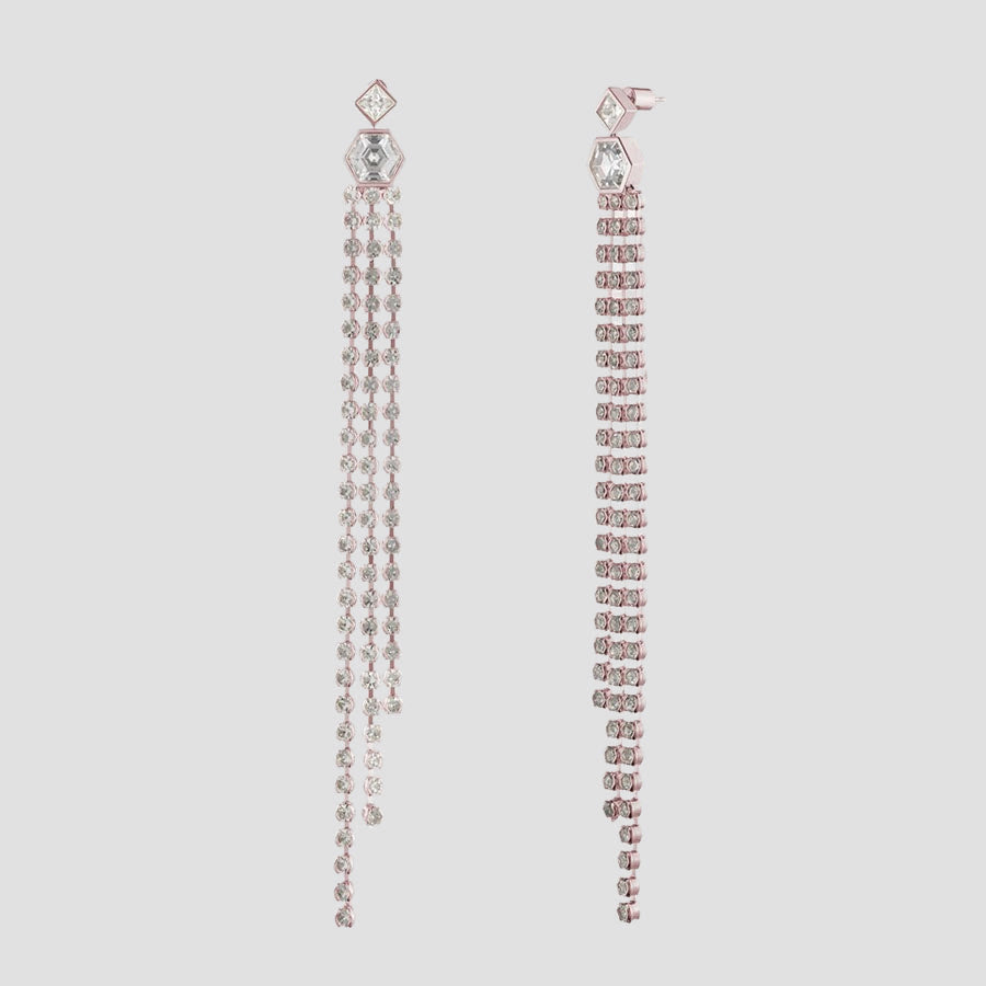 Women's Long dangling earrings near me-White Swarovski crystal earrings long