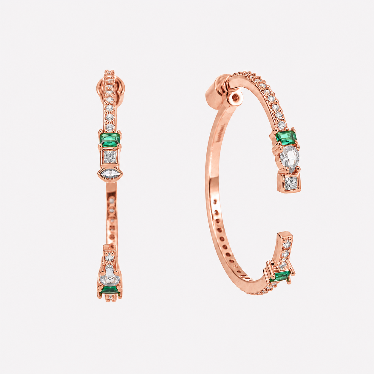 Bonheur Jewelry Lilou Open Hoop Ear Jacket Earrings, gold/rhodium finish, white crystal, hoop earrings, styled view.