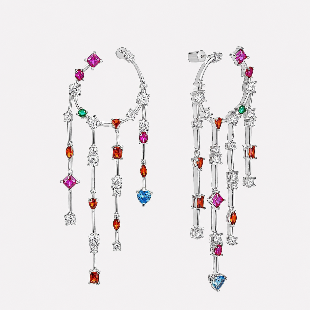 Bonheur Jewelry Noemie Open Hoop Earrings, gold/rhodium finish, multicolor Swarovski crystal, hoop earrings, product detail.