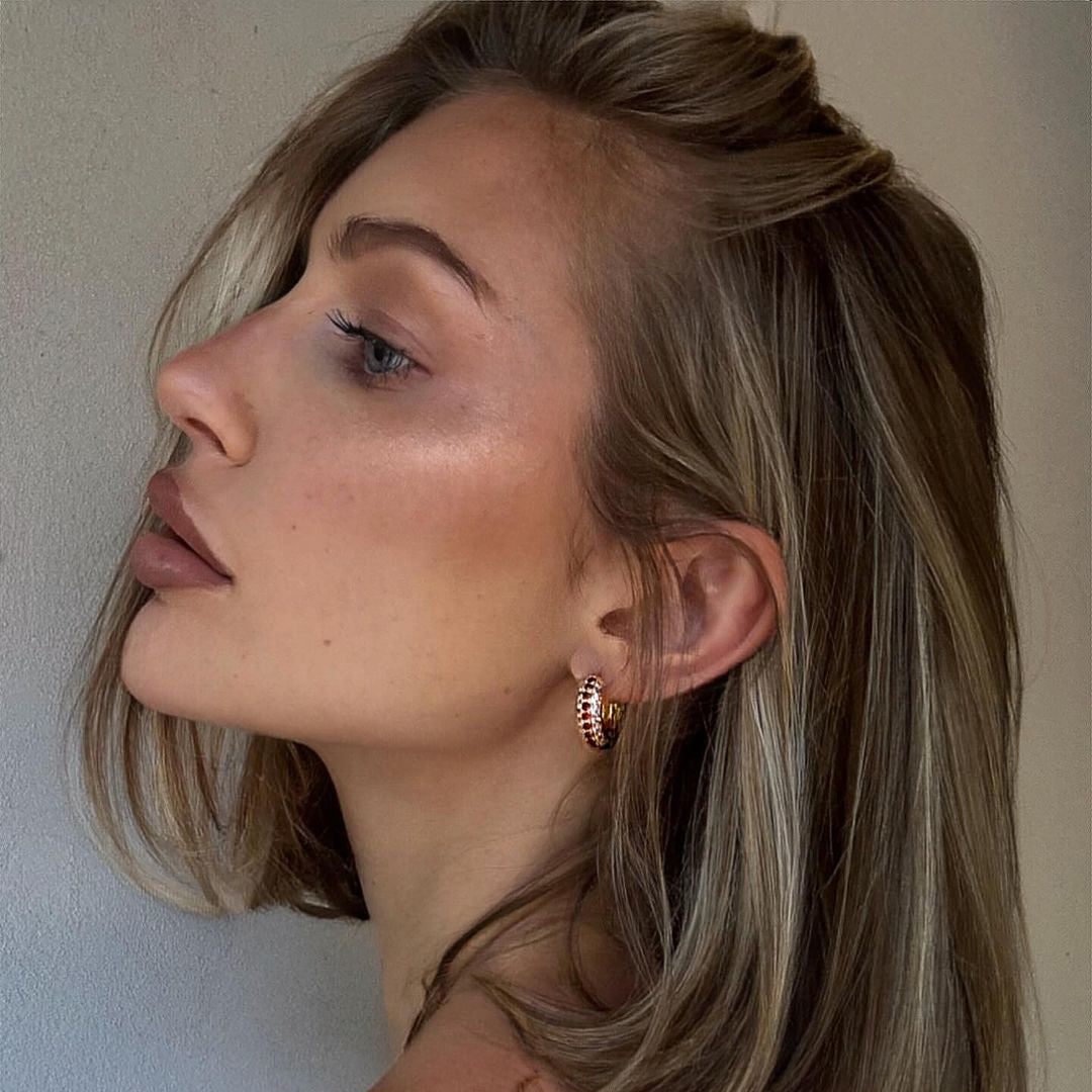 Womens Pave Huggie Hoops by Bonheur Jewelry NYC-sparkling huggie hoop earrings​ near me