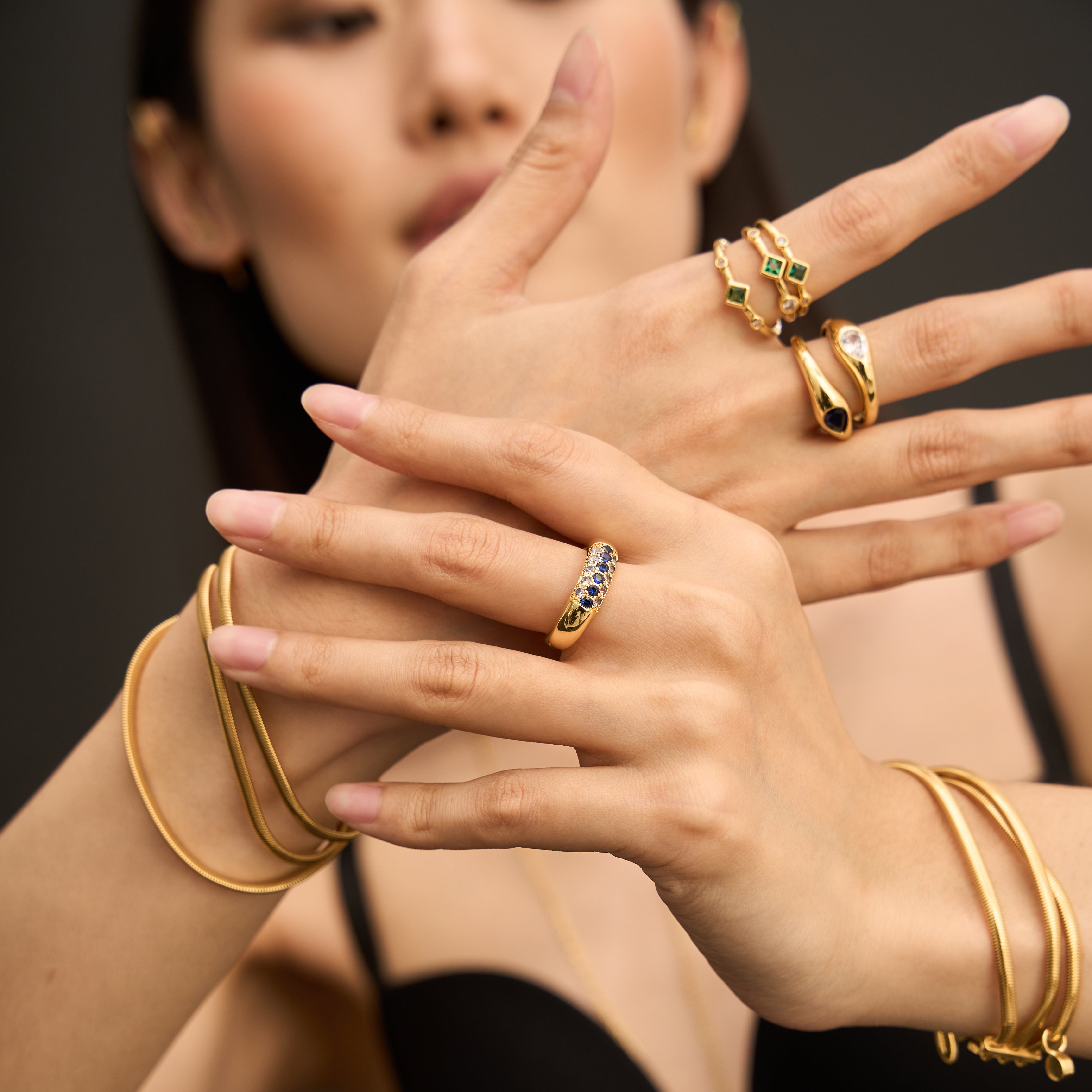 Women's Swarovski Crystal Pave Band by Bonheur Jewelry NYC-blue stackable birthstone bands​ near me