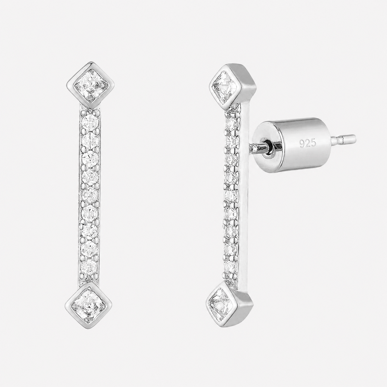 Bonheur Jewelry Gabrielle Petite Earrings, gold, rose gold, or rhodium finish, Swarovski crystal, earrings, styled view.