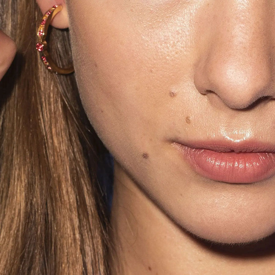 Women's Red Hoops near me-Swarovski Crystal hypoallergenic gold hoops by Bonheur Jewelry NYC