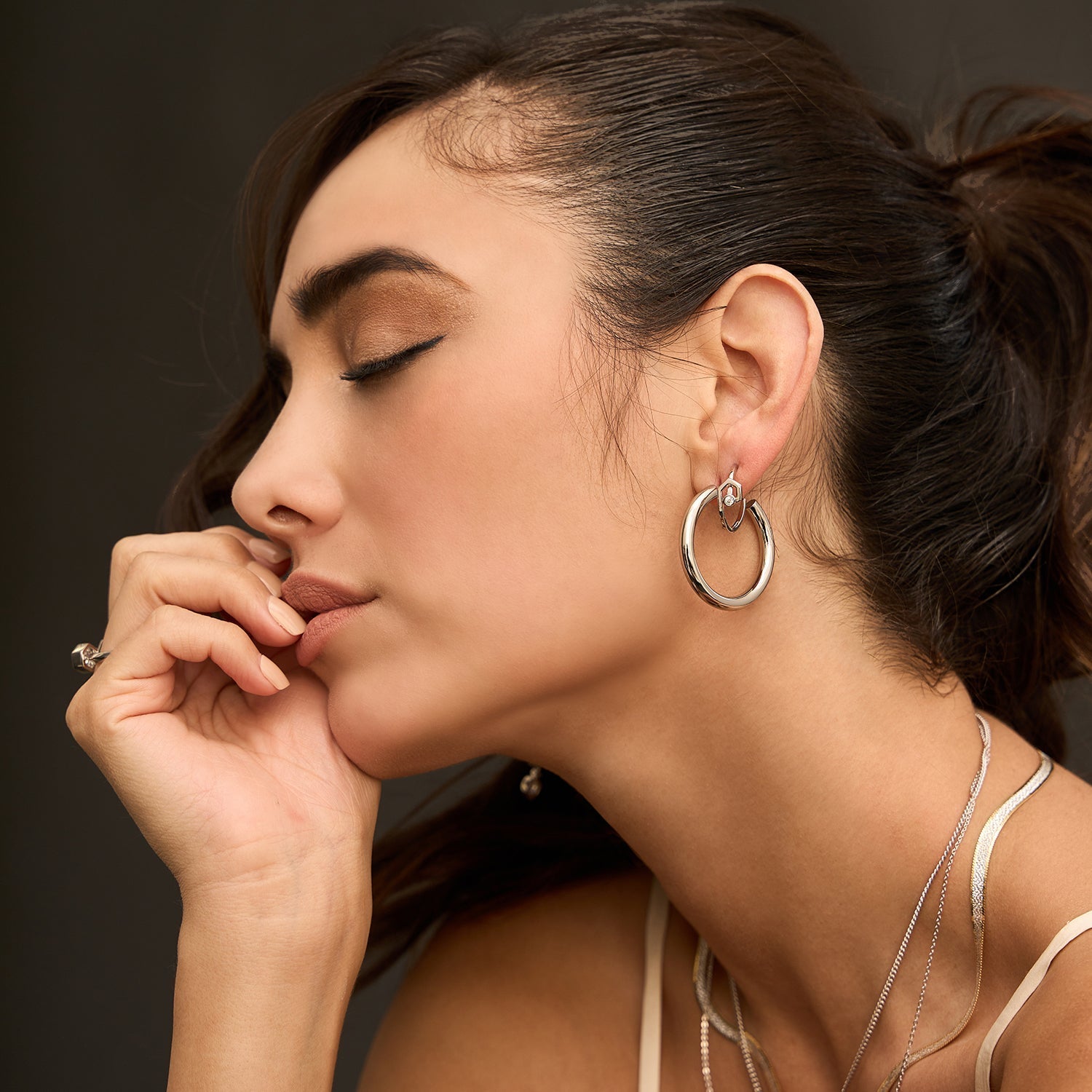 Women's Small Hoops by Bonheur Jewelry NYC-White Swarovski crystal mini hoops gold​
