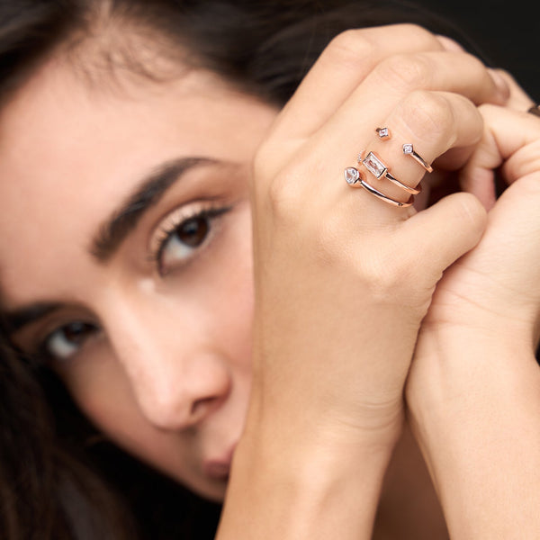 Women's Split Shank Bezel Ring near me-White Swarovski crystal wrap around rings​ by Bonheur Jewelry NYC