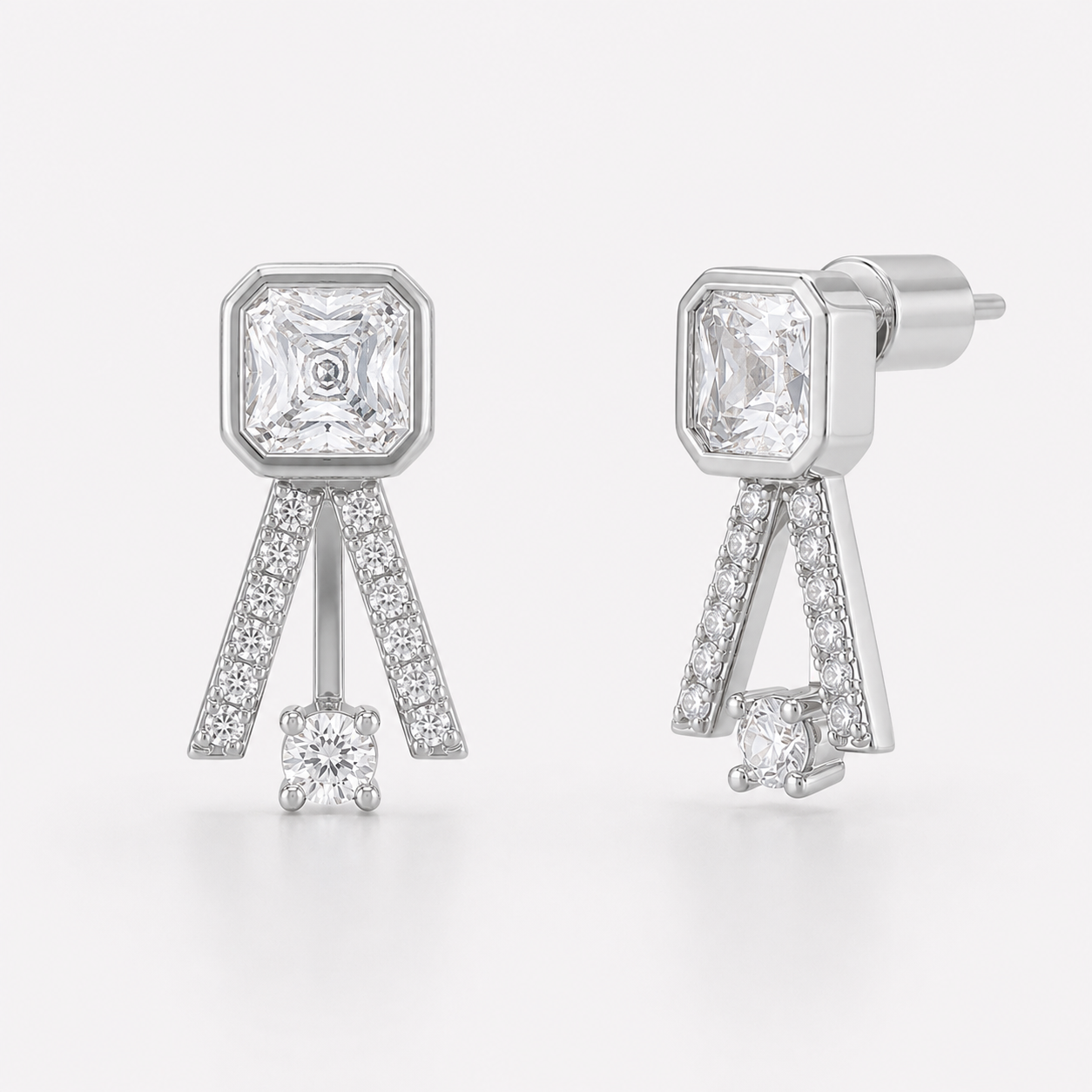Bonheur Jewelry Indre Stud Jacket Earrings, gold/rhodium finish, crystal, stud earrings, styled view.