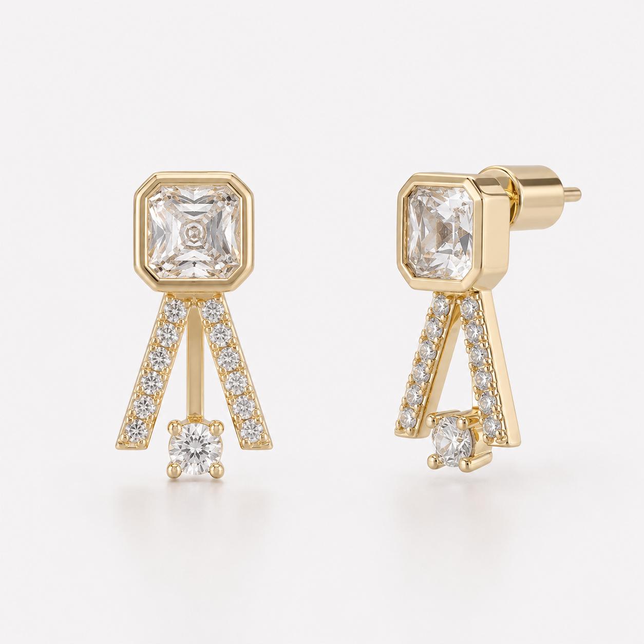 Bonheur Jewelry Indre Stud Jacket Earrings, gold/rhodium finish, crystal, stud earrings, styled view.