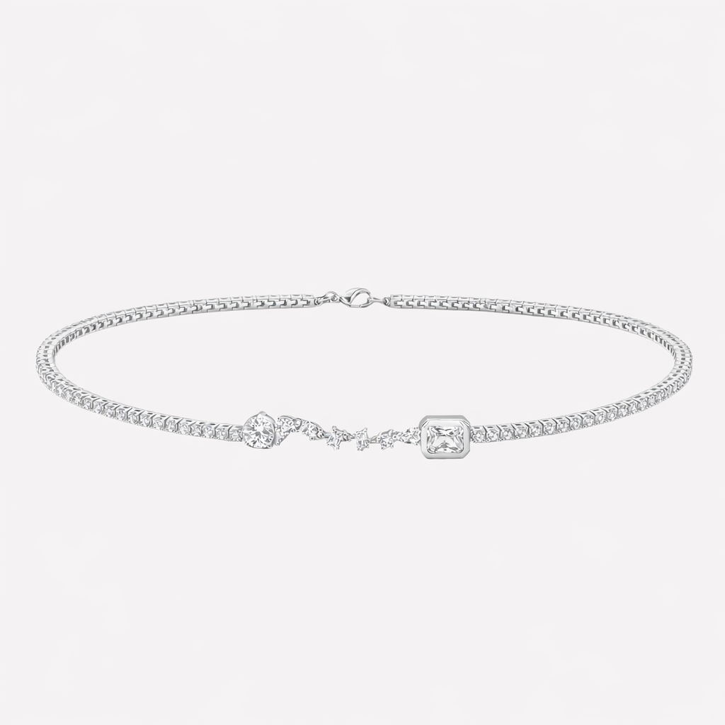 Women's 16 inch tennis necklace by Bonheur Jewelry NYC-White Swarovski crystal bezel tennis necklace​ near me