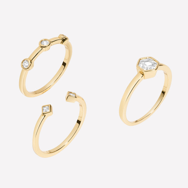 Women's three piece ring set by Bonheur Jewelry NYC-White Swarovski rings jewelry gold​
