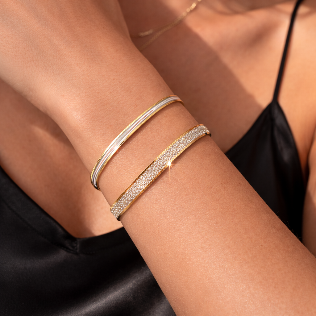 Women's Two-Tone Diamond-Cut Herringbone Bracelet by Bonheur Jewelry NYC