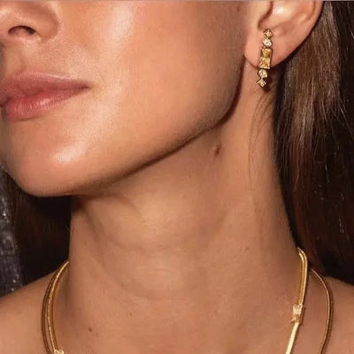 Women's Yellow Gold Stud Earrings near me-Champagne Swarovski Crystal gold stud set by Bonheur Jewelry NYC