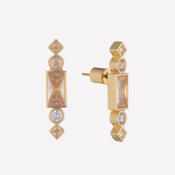 Women's Yellow Gold Stud Earrings near me-Swarovski Crystal gold stud set by Bonheur Jewelry