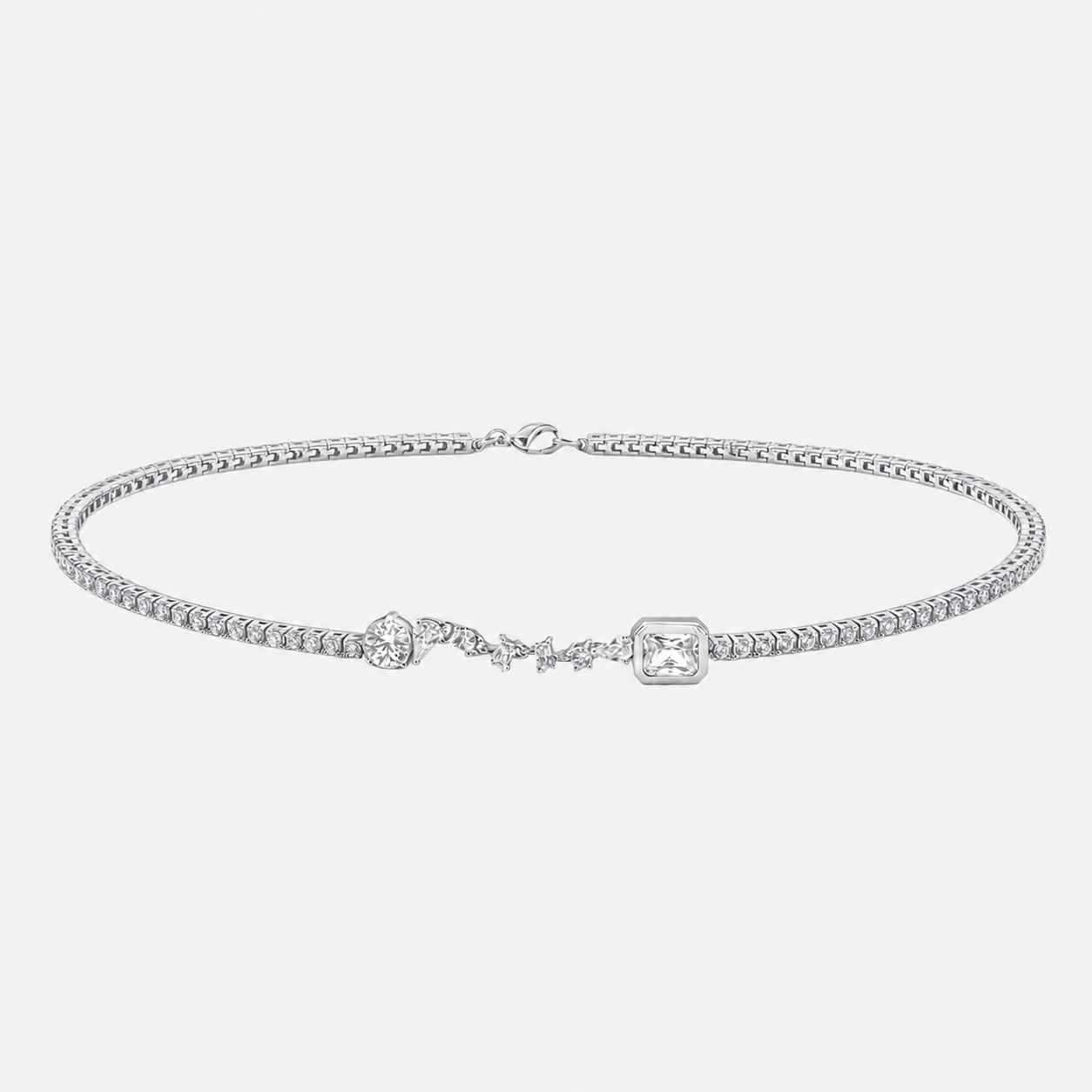 Bonheur Jewelry Celeste Crystal Collar Necklace, gold or rhodium finish, white Swarovski crystal, necklace, styled view.