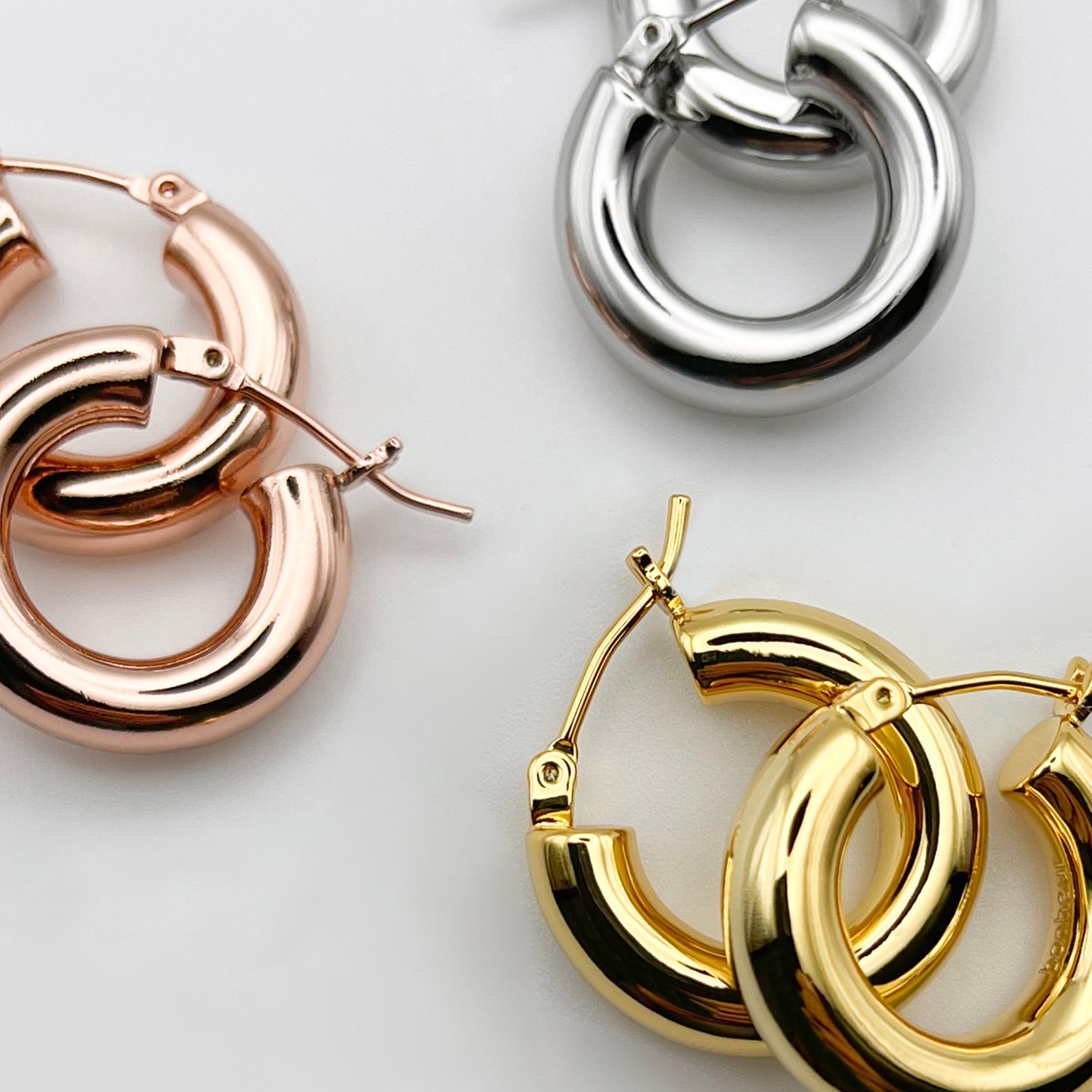 Bonheur Jewelry Holly Hollow Hoops, lightweight hollow hoop earrings in gold, rose gold, or rhodium plating, product view 2.