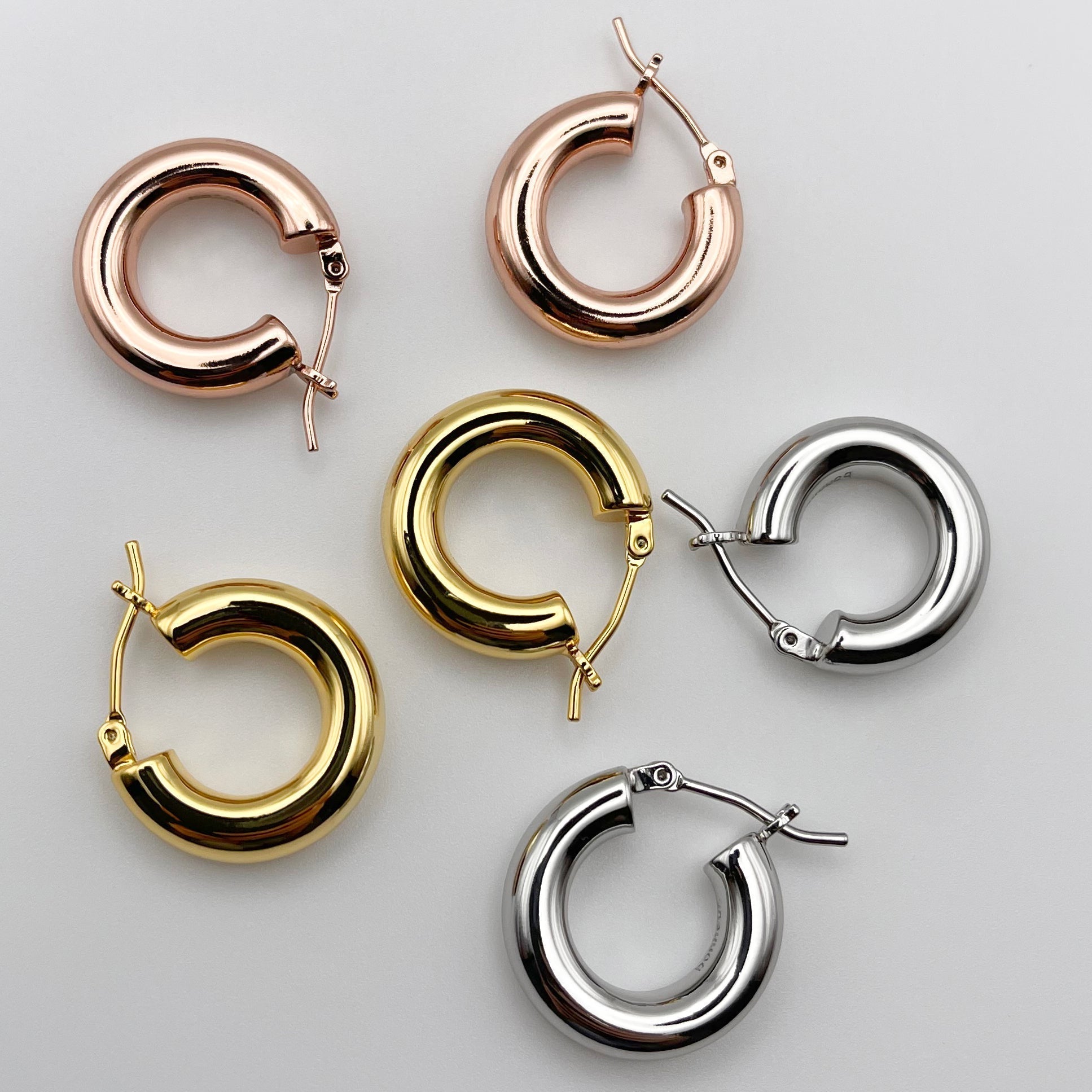 Bonheur Jewelry Holly Hollow Hoops, lightweight hollow hoop earrings in gold, rose gold, or rhodium plating, product view 3.