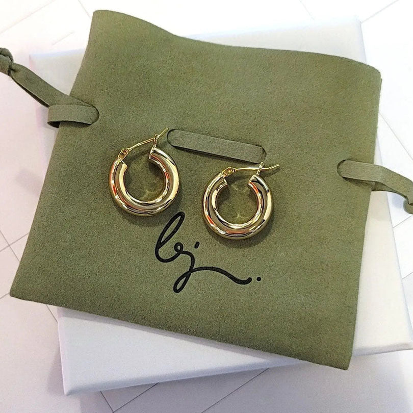 Bonheur Jewelry Holly Hollow Hoops, lightweight hollow hoop earrings in gold, rose gold, or rhodium plating, product view 4.