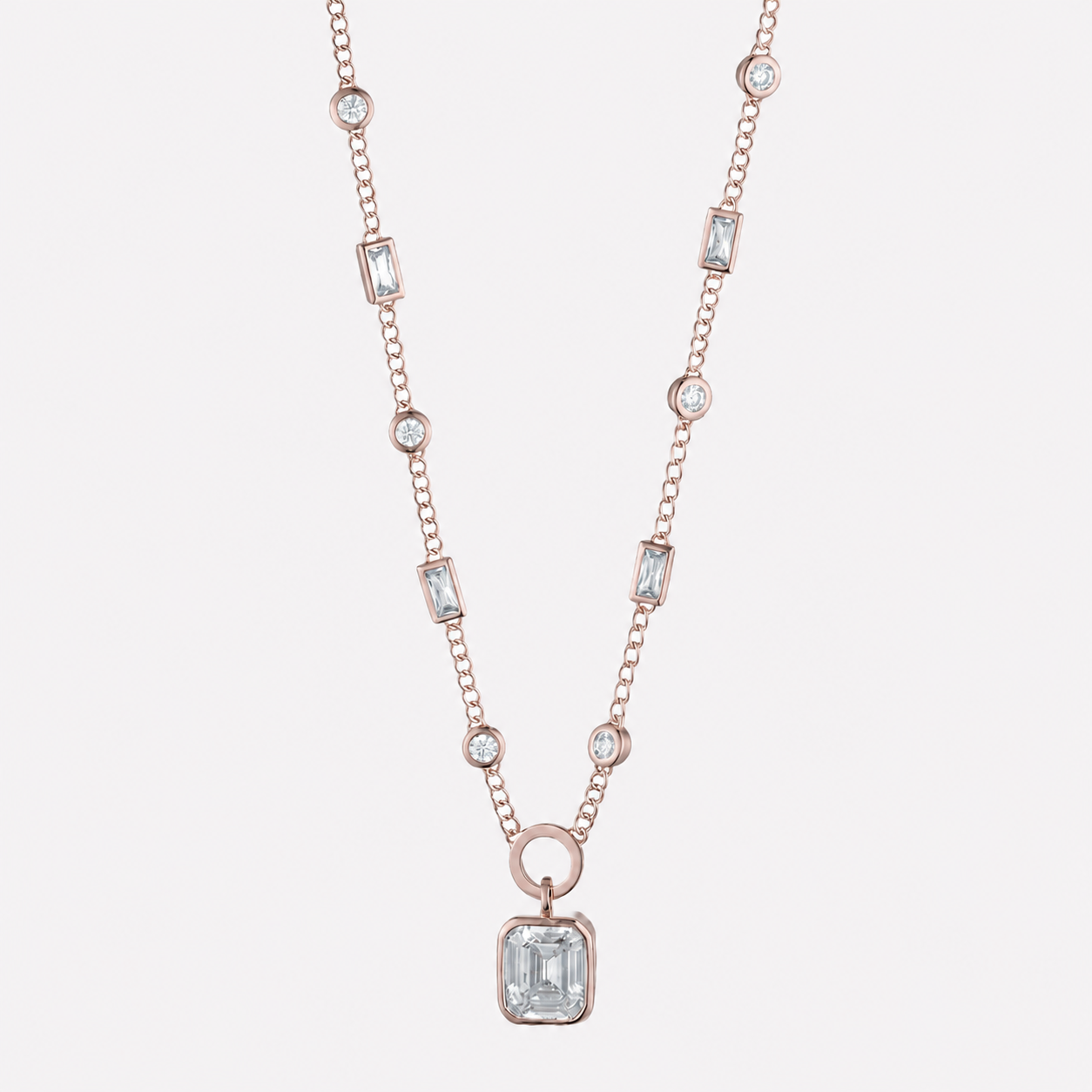 Bonheur Jewelry Indre Stone Pendant Necklace in silver or gold tones with 18k rose gold option, styled detail.
