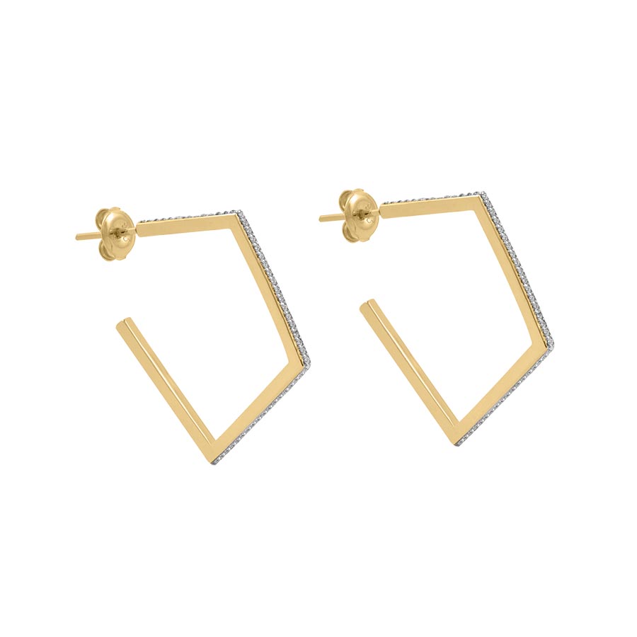 Bonheur Jewelry Laurel Pave Hoops, 18k gold plated Swarovski crystal pave hoops, product view.