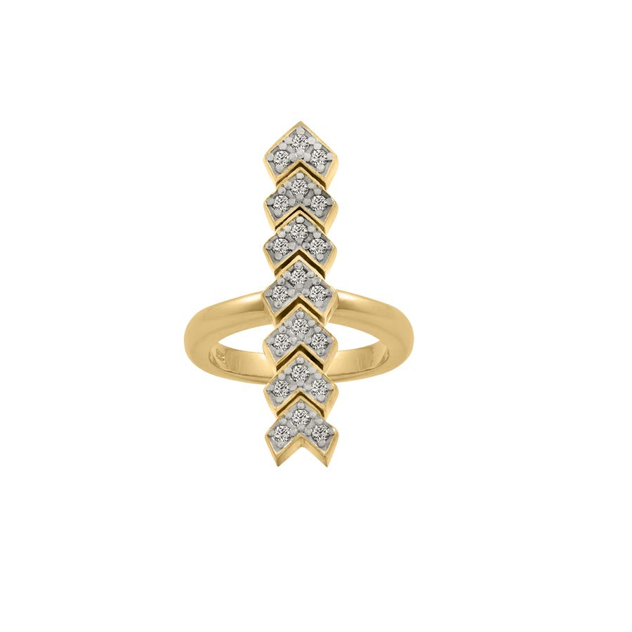 Bonheur Jewelry Lorin Pave Bar Ring, 18k gold electroplated brass, Swarovski crystal pave bar ring, front view.