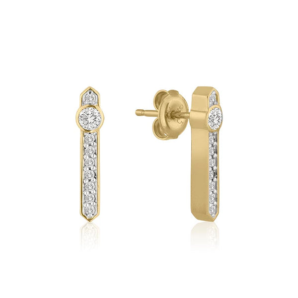 Pave bar stud earrings for women-yellow gold earrings women