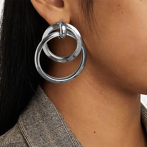 Silver Double Hoop Earrings-Silver Earrings Buy Online